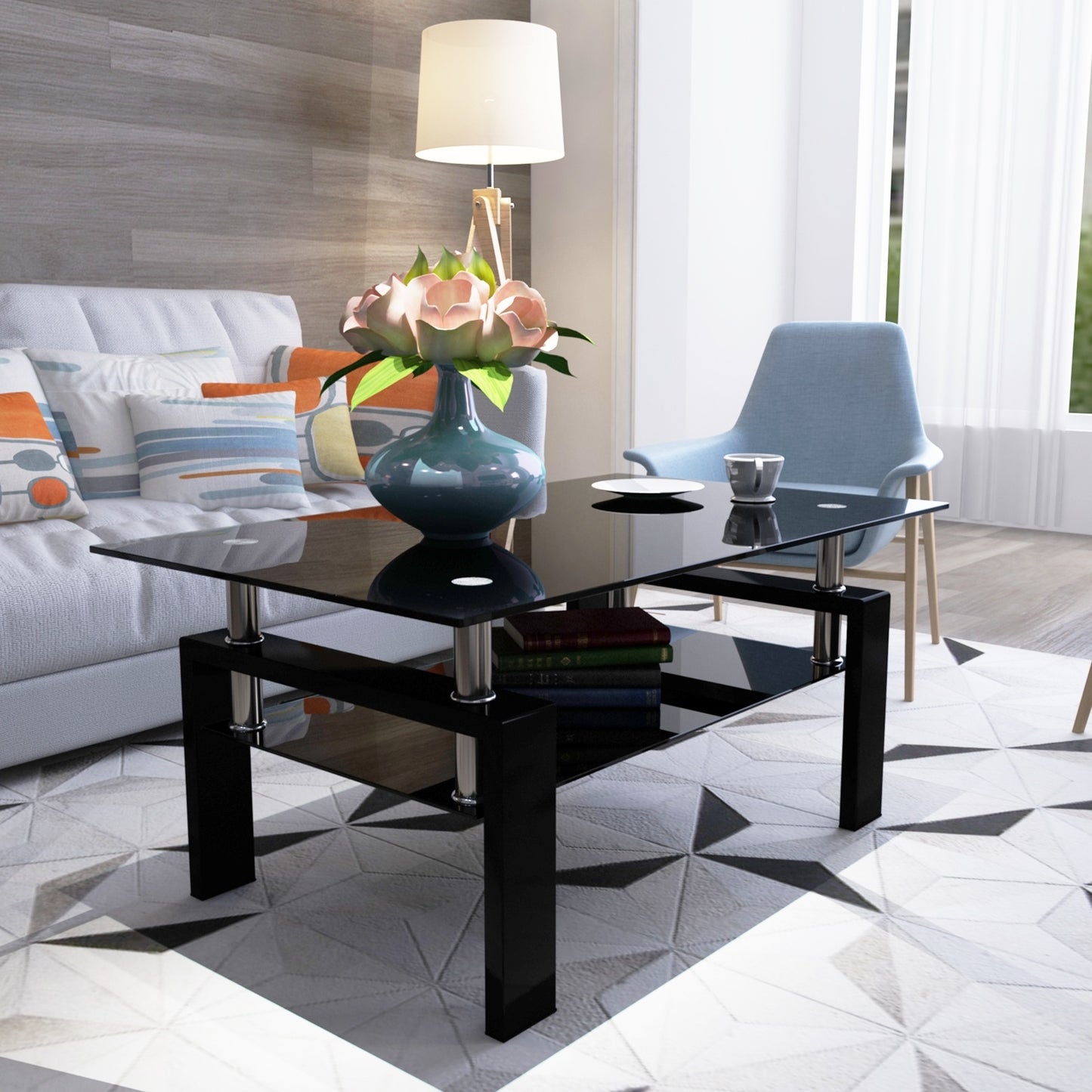 The Mira Black Coffee Table With Glass Top