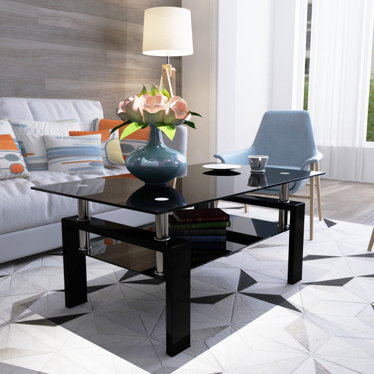The Mira Black Coffee Table With Glass Top