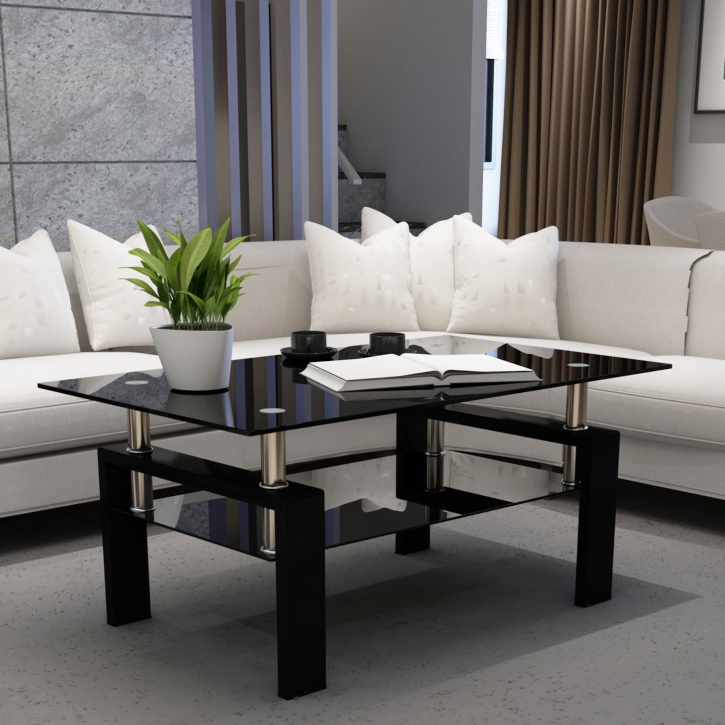 The Mira Black Coffee Table With Glass Top
