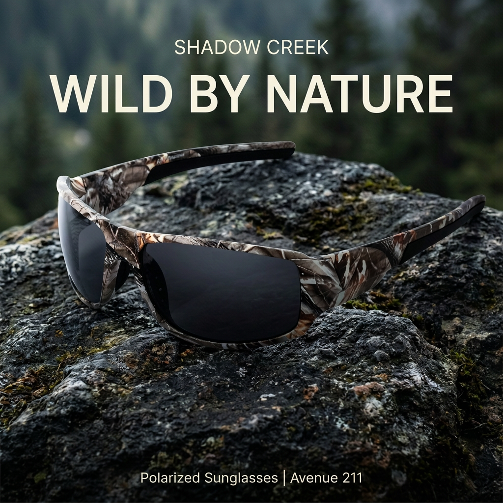 Grey Shadow Creek sunglasses ad: Wild by Nature.