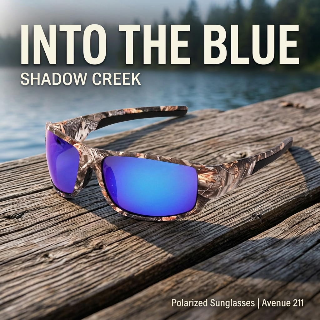 Blue Shadow Creek sunglasses ad: Into the Blue.